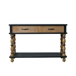 Accent Carved Console Table With Open Shelf And 2 Drawers Living Room - Black / Natural Wood Wash