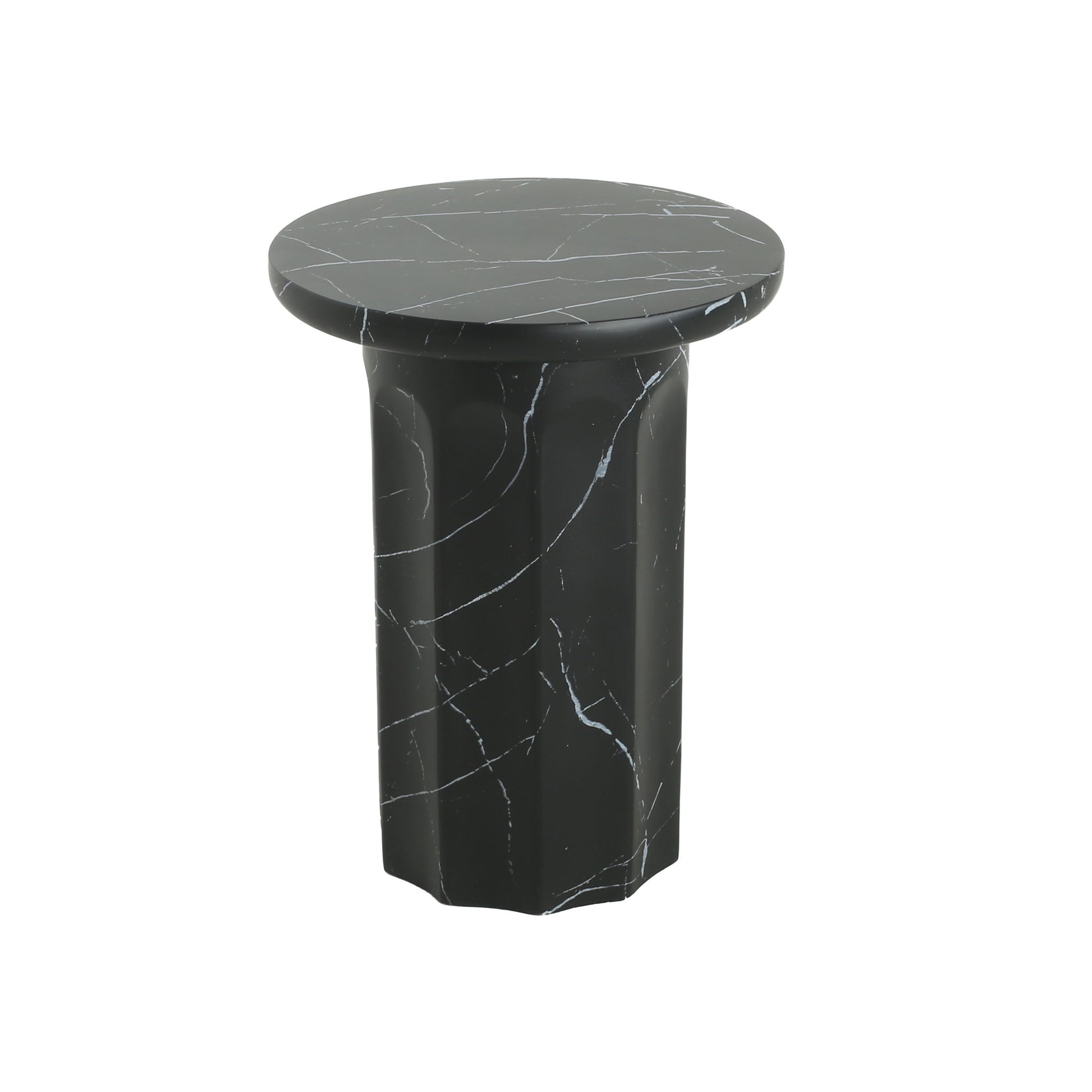 Outdoor Lightweight Concrete BMarble Effect Side Table, Living Room End Table - Black / Marble
