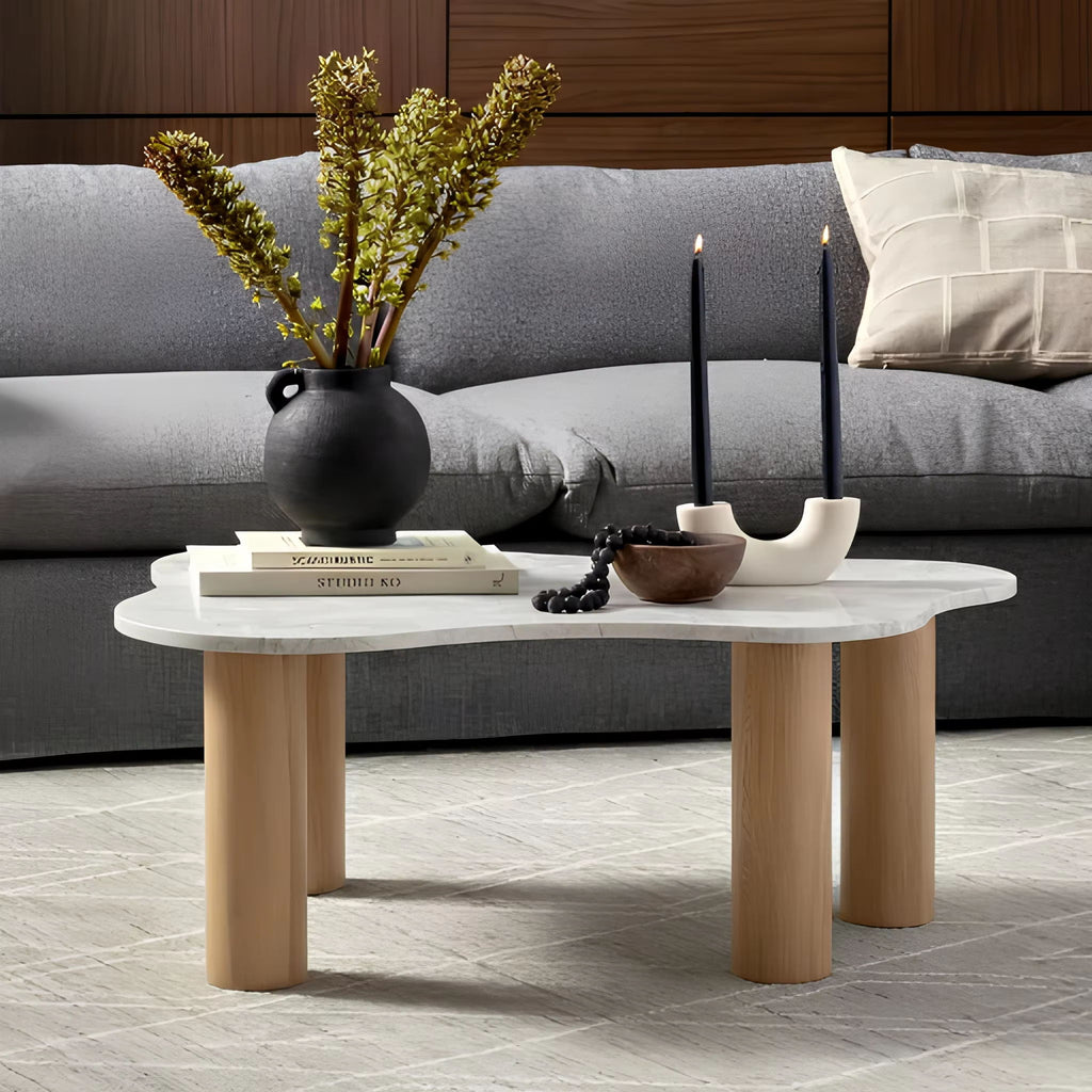 Soren - Organic Shape Coffee Table And Cylindrical Base - Marble