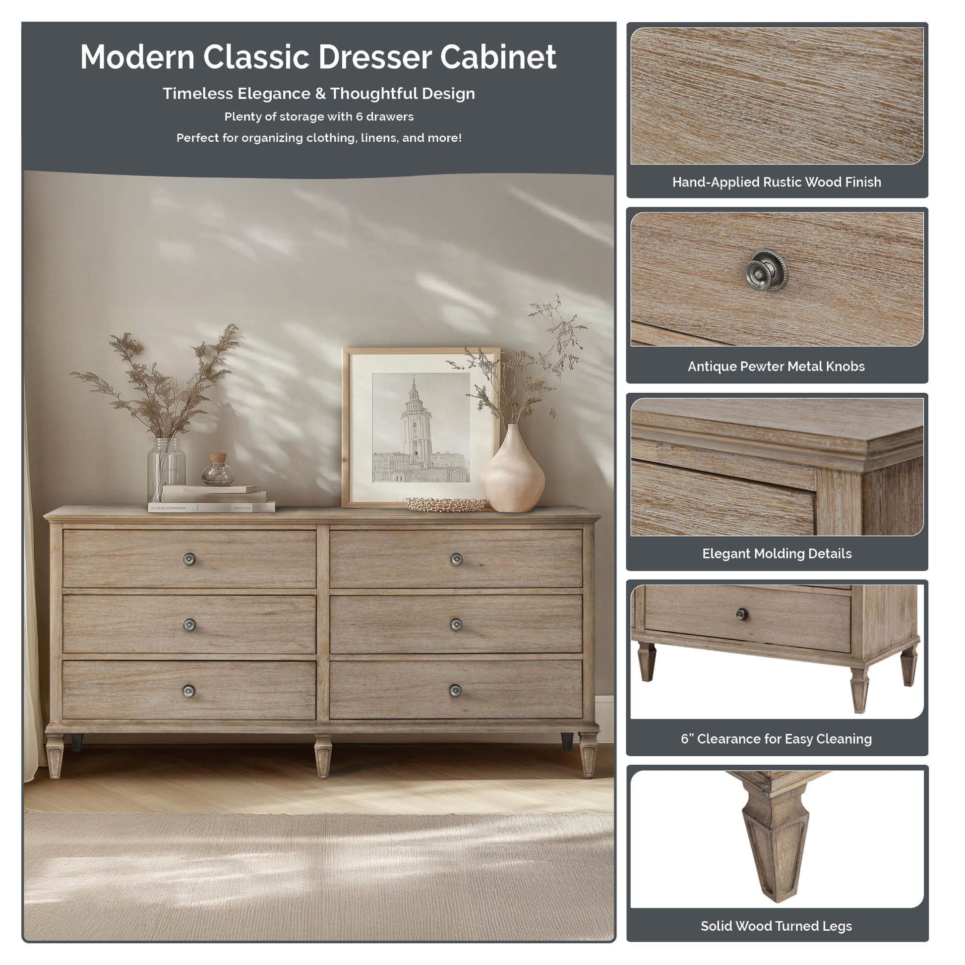Victoria - 6-Drawer Dresser (70") - Antique Brown