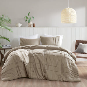 Porter - Queen Soft Washed Pleated Comforter Set - Khaki