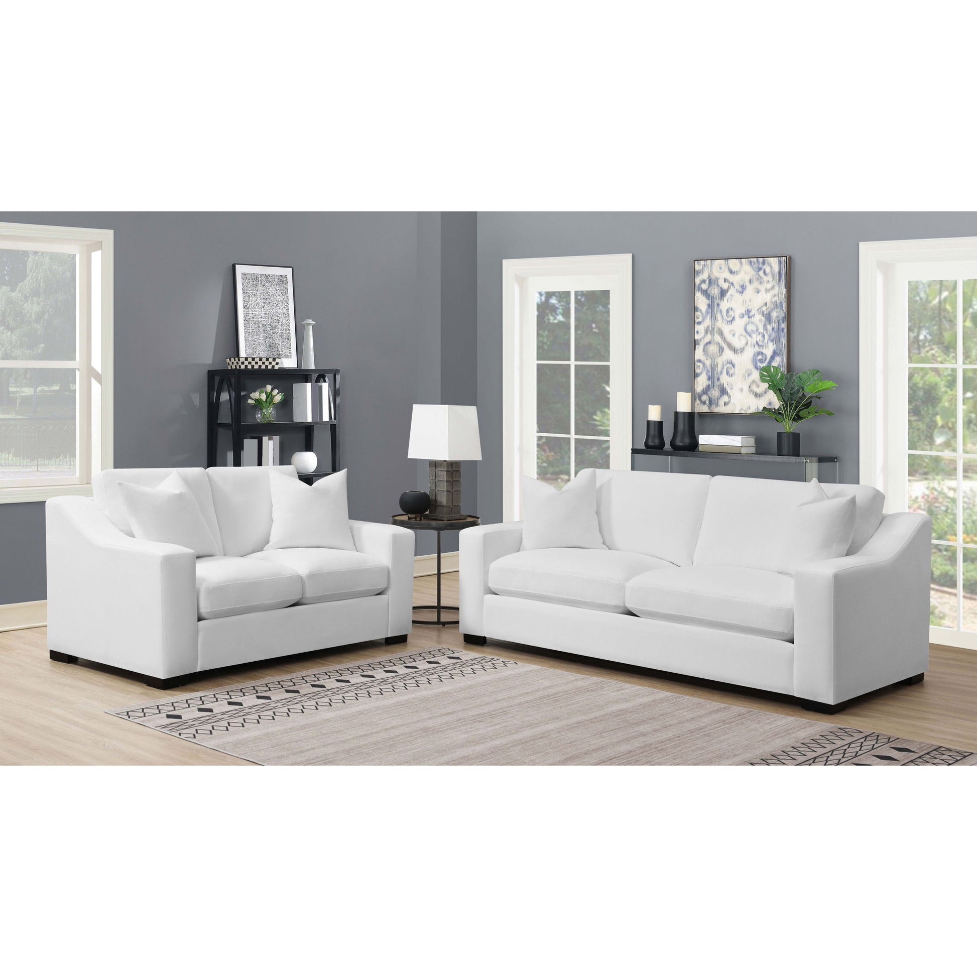 Chelan - 2 Piece Upholstered Sloped Arm Sofa Set - White