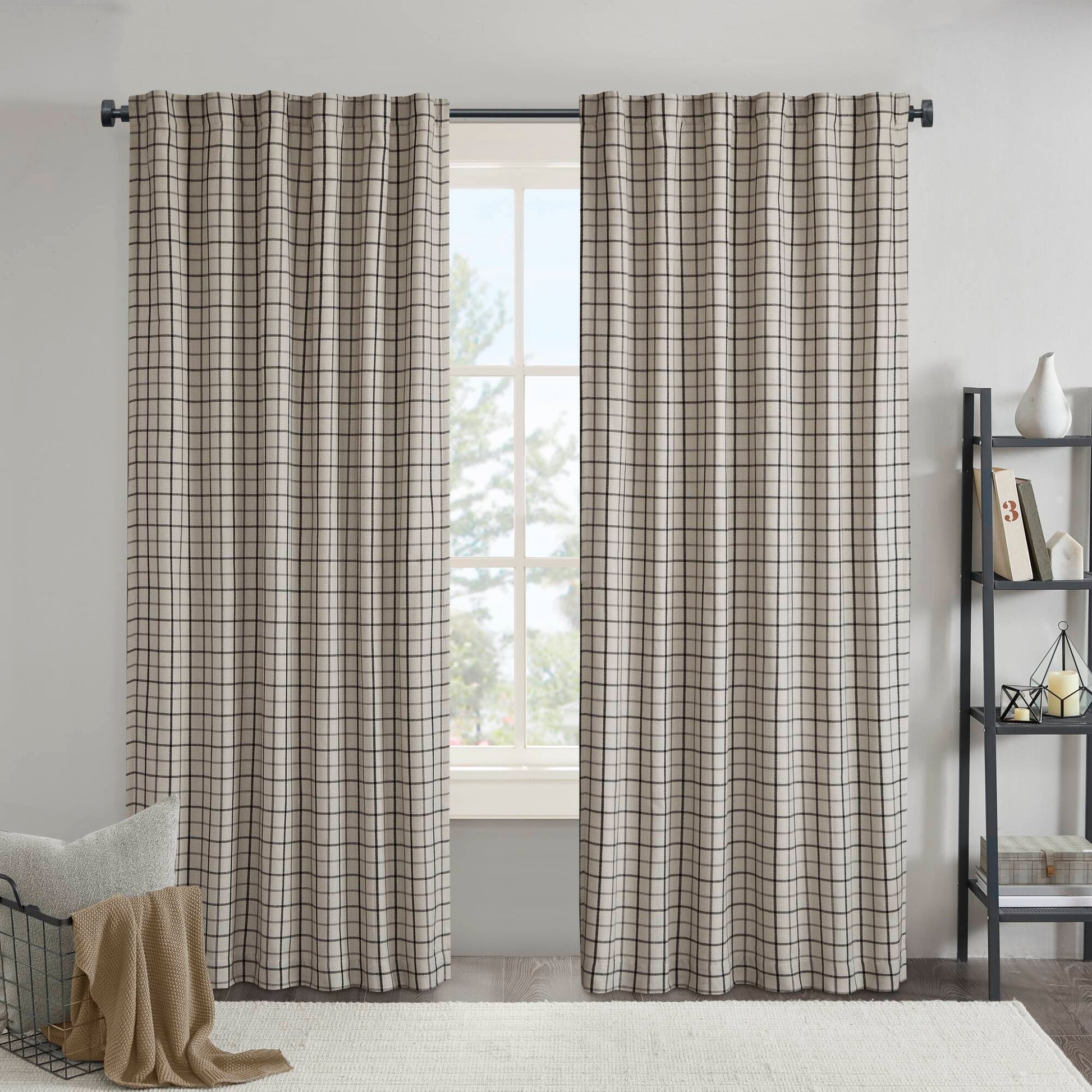 Anaheim - 50x84" Plaid Rod Pocket And Back Tab Curtain Panel With Fleece Lining - Black