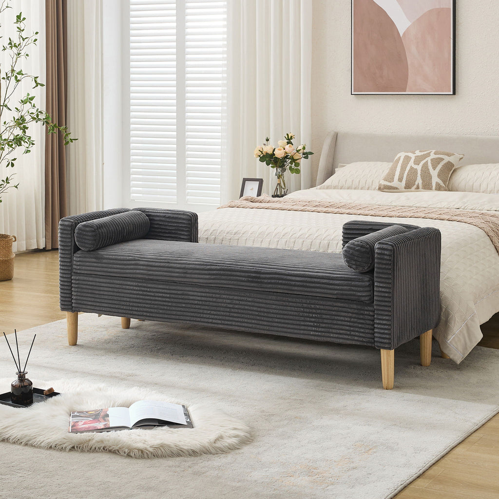 Upholstered Corduroy Flip Top Storage Bench For Living Room