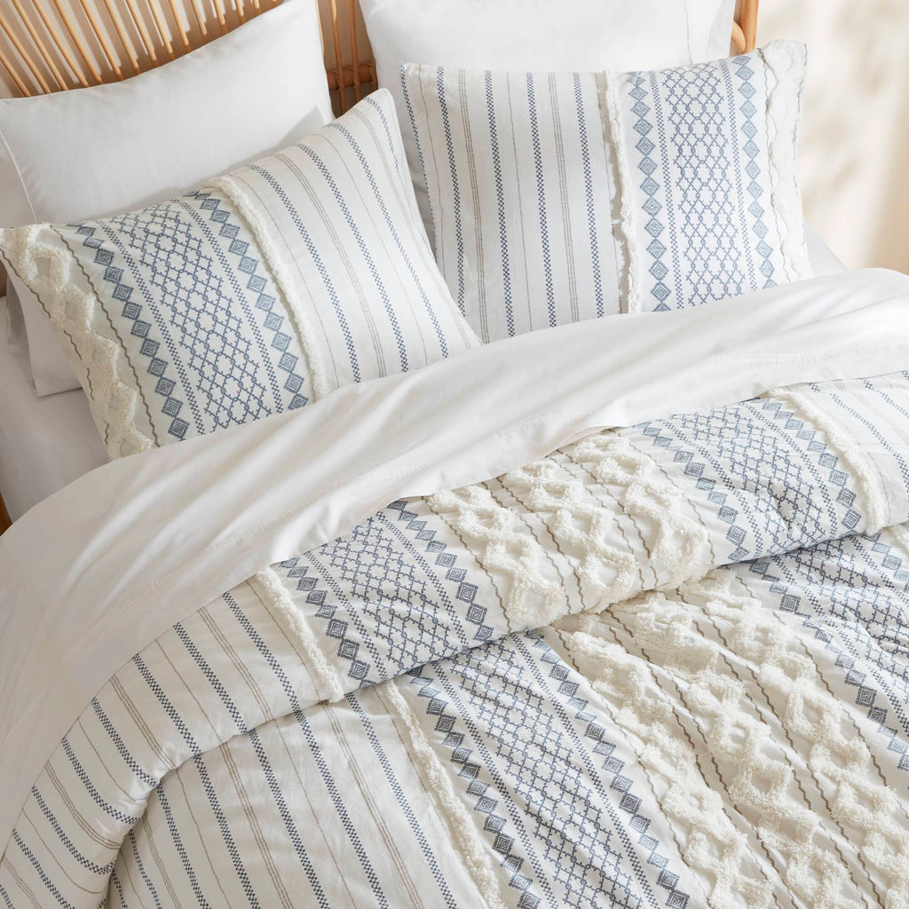 Imani - Cotton Printed Comforter Set With Chenille - White