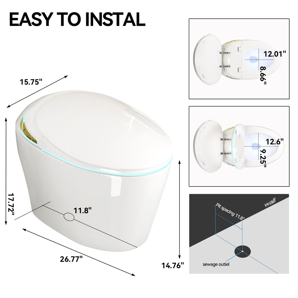 Unique Smart Toile With Built In Bidet, Auto Open / Close Seat, Foot Sensor, LED Display, Night Light, Warm Water & Dryer Ceramic