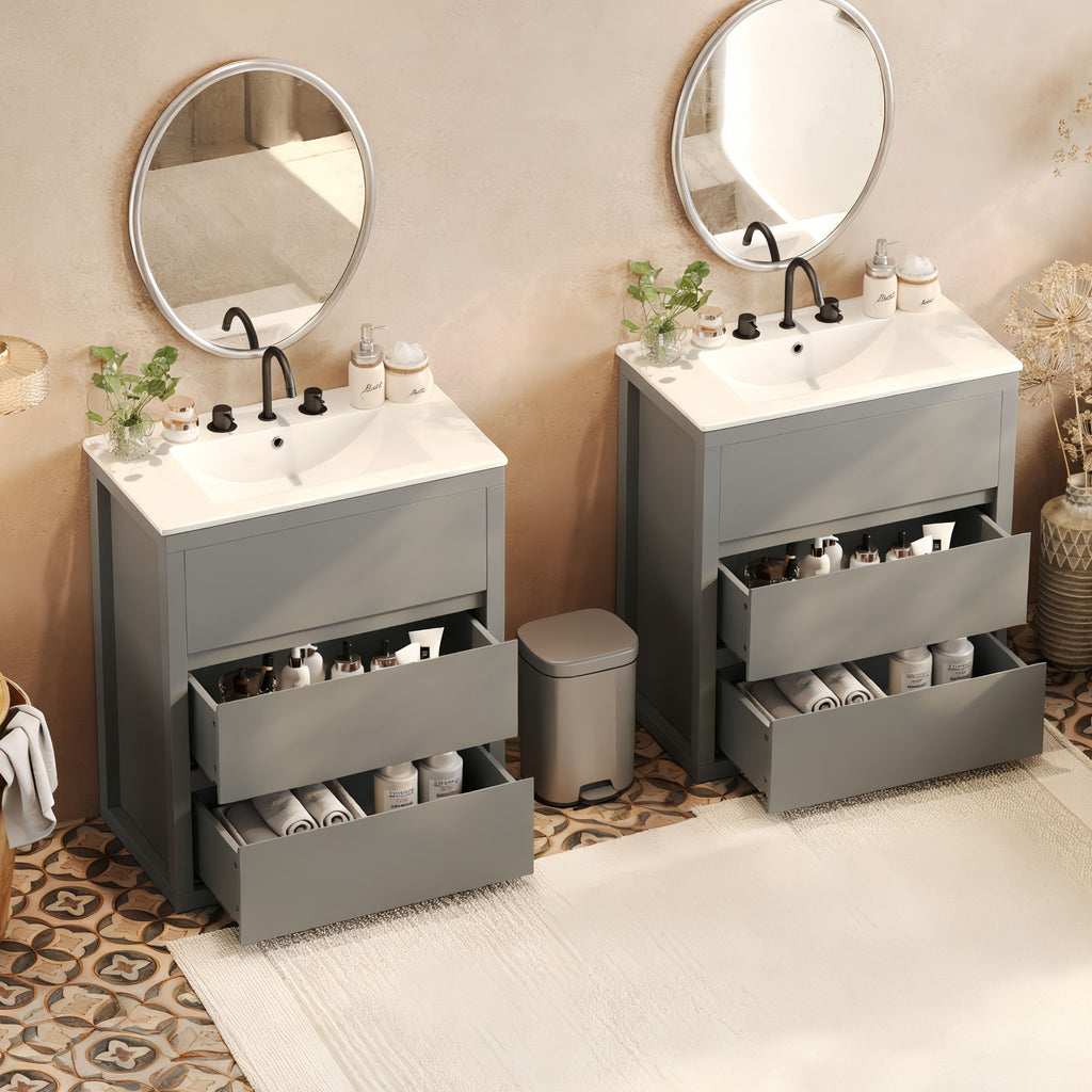 Double Sinks Bathroom Vanity Set With 2 Ceramic Basins