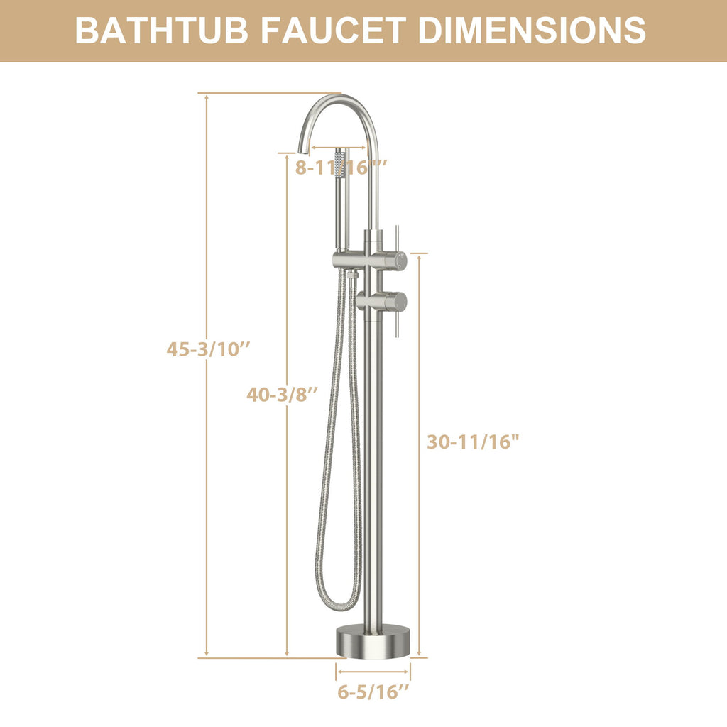 Freestanding Bathtub Faucet Floor Mount Tub Filler With Swivel Gooseneck Spout And Cylinder Handheld