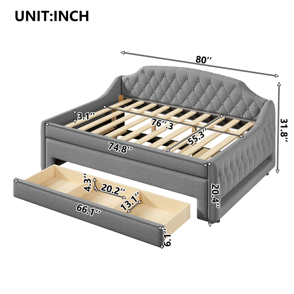 Upholstered Daybed With LED Belt, Trundle And 3 Drawers