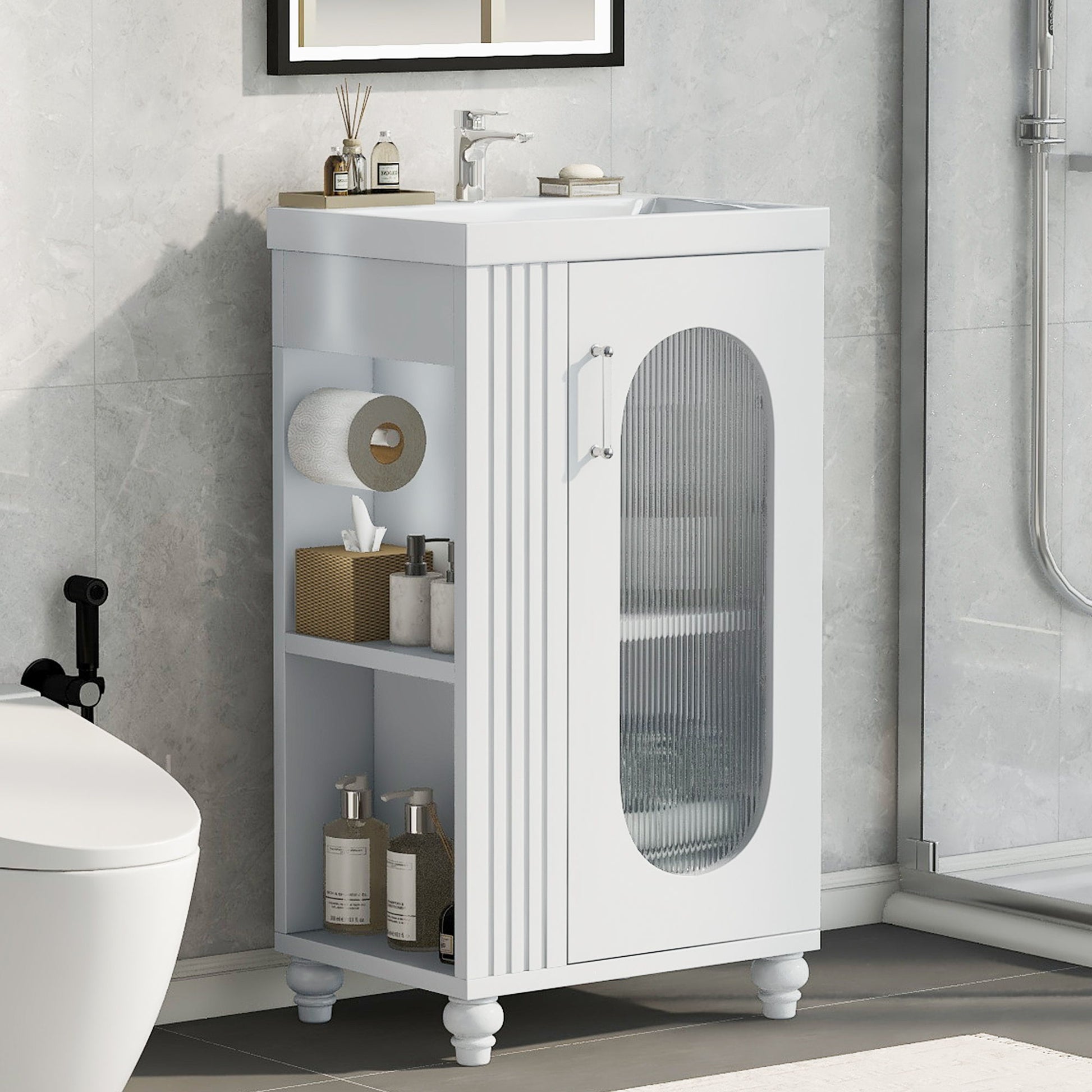 Modern Bathroom Vanity With Sink, Adjustable 2 Tier Shelf