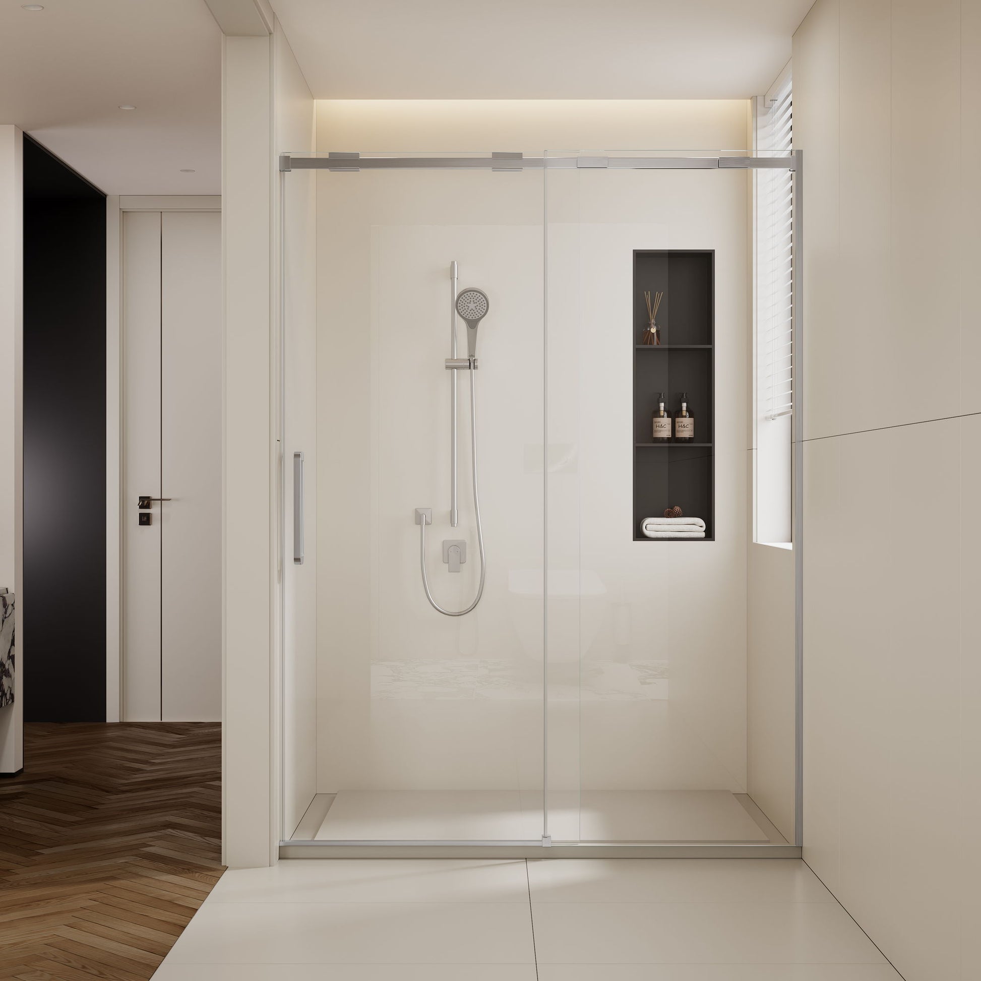 Semi-Frame Single Sliding Shower Door With Clear Tempered Glass