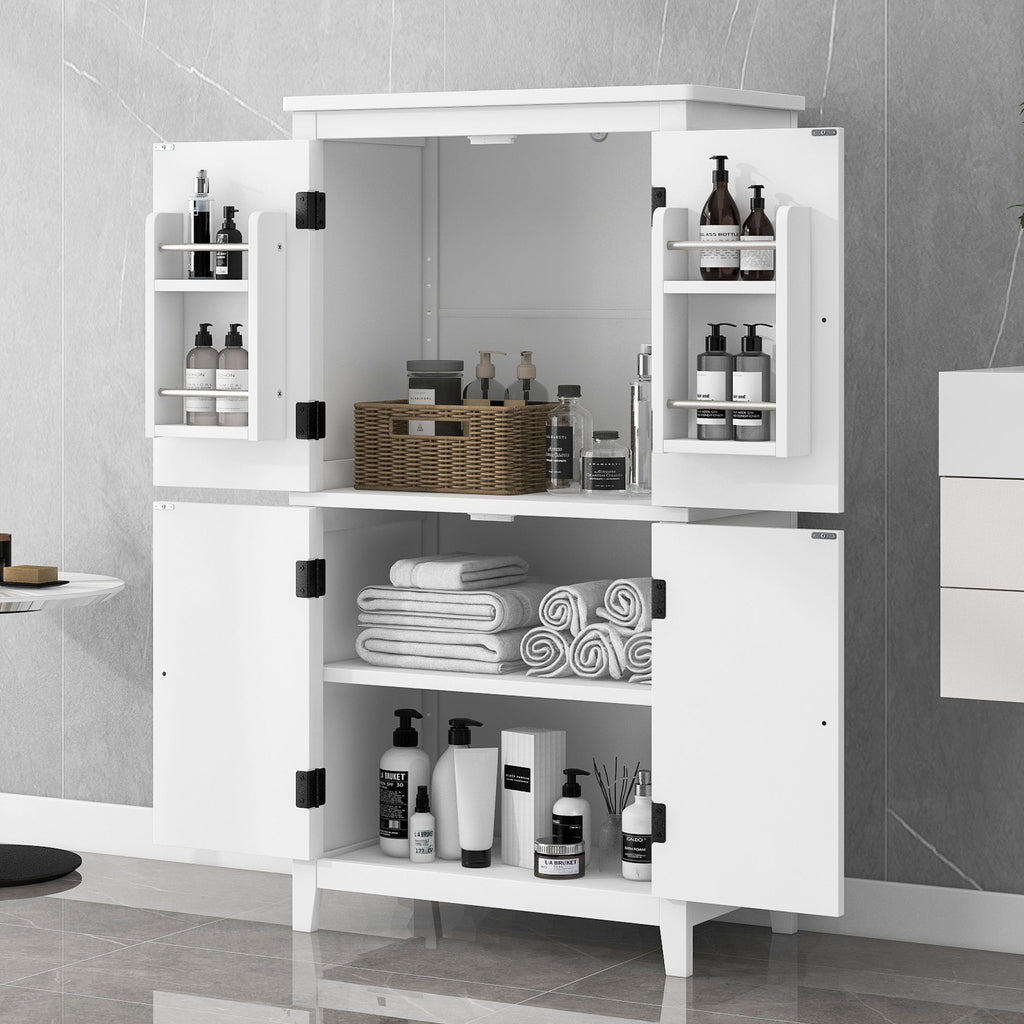 Elegant Bathroom Floor Storage Cabinet With 4 Doors, Adjustable Shelves