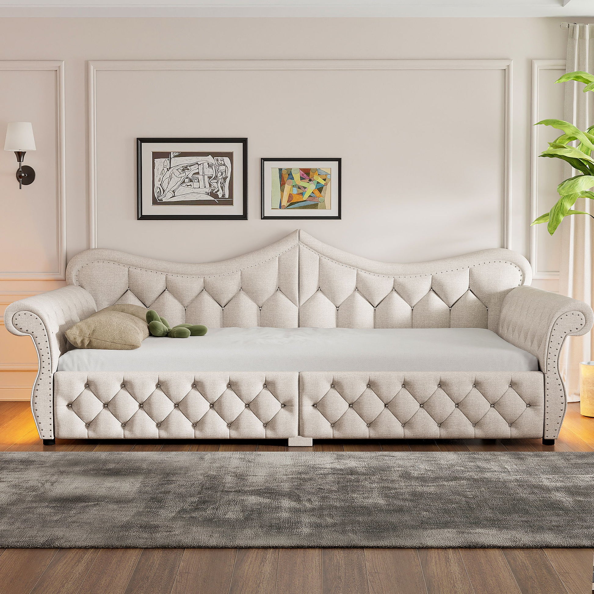 Upholstered Daybed With LED Lighting And Nailhead Trim