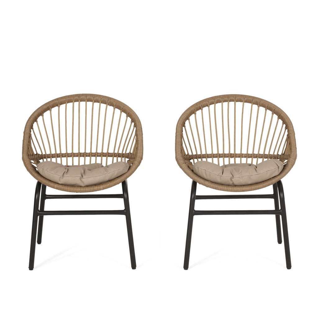 Outdoor Accent Chair With Curved Back And Basket Frame, (Set of 2) - Light Brown / Beige