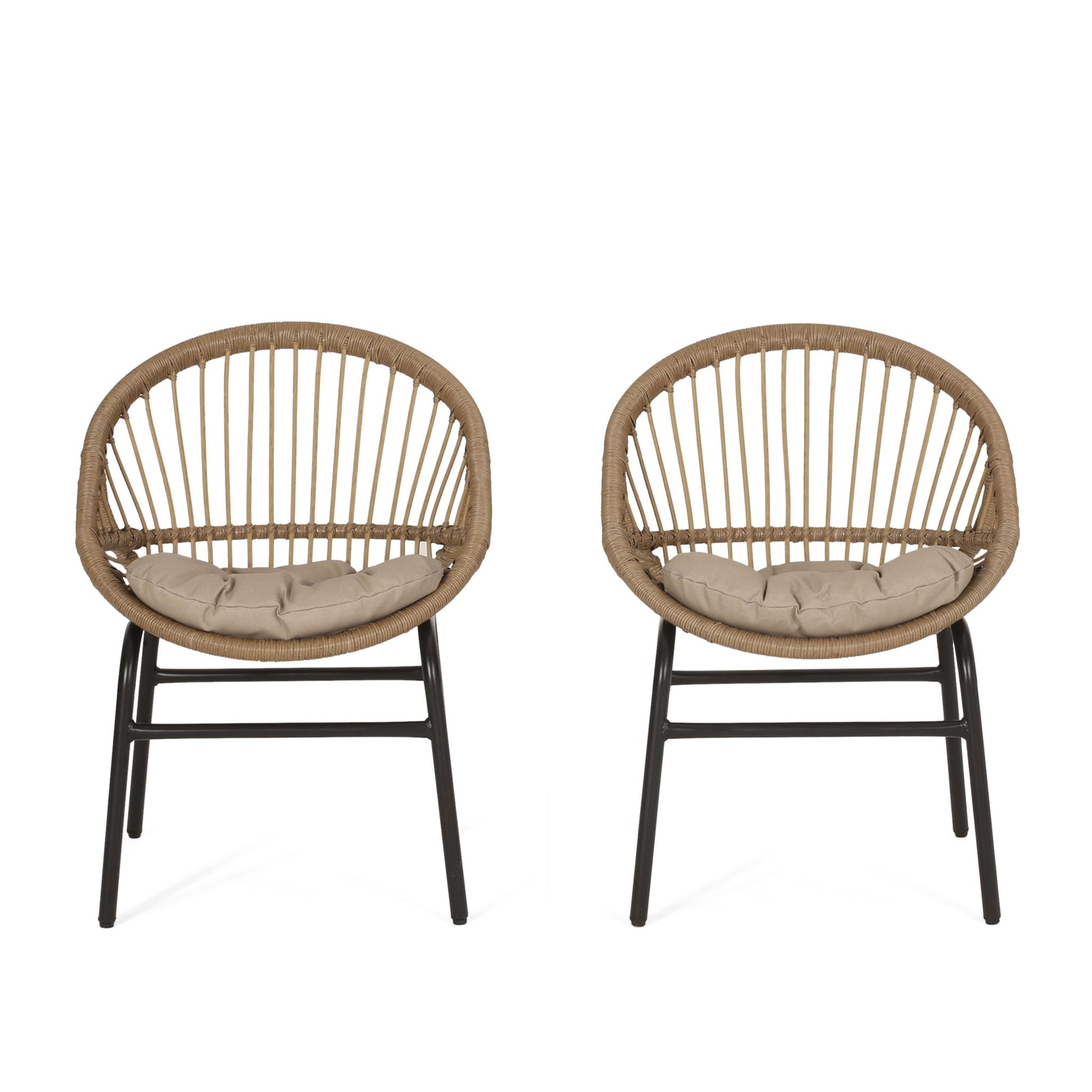 Outdoor Accent Chair With Curved Back And Basket Frame, (Set of 2) - Light Brown / Beige