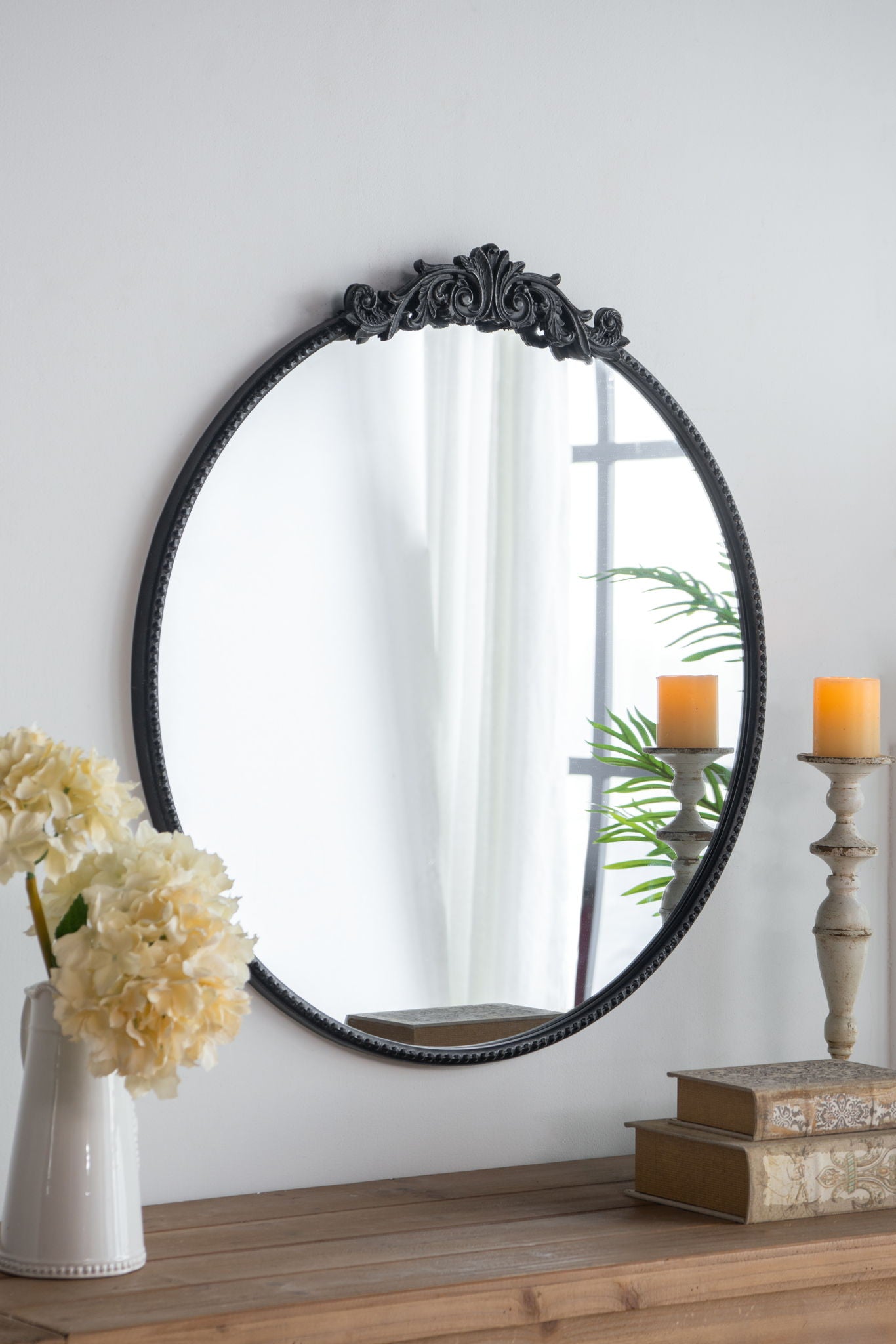 Classic Design Mirror With Baroque Inspired Frame For Bathroom, Entryway Console Lean Against Wall
