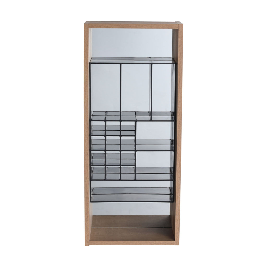 12" Wall Mounted Mirror Cabinet With Storage - Imitative Oak