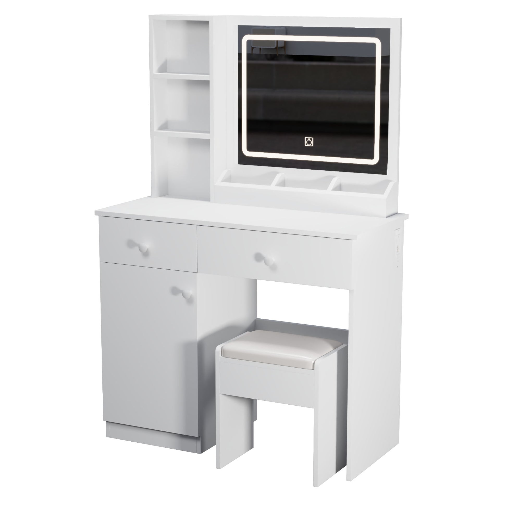 Fashion Vanity Desk With Mirror And Adjustable Lights, Makeup Table Set With 2 Drawers - White