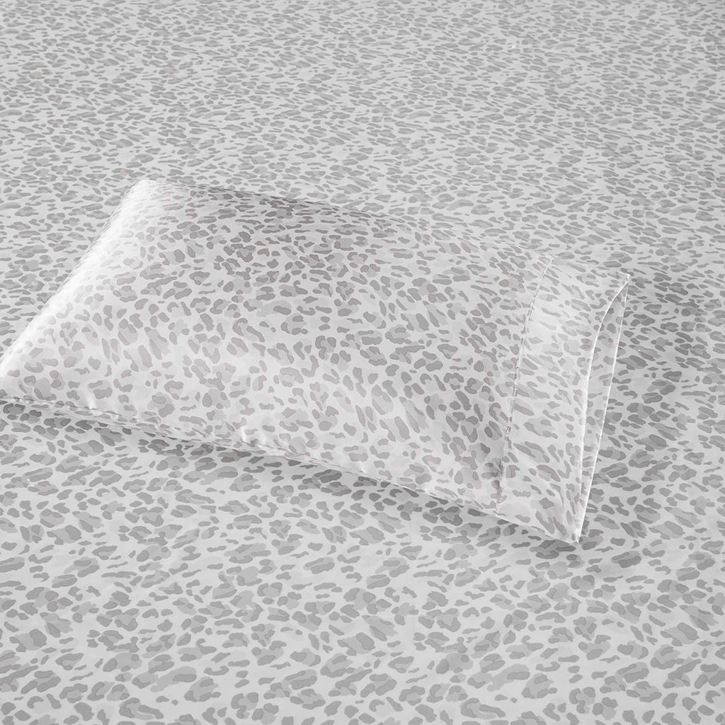 Printed Satin - Sheet Set - Gray Leopard