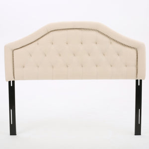 Queen & Full Size Headboard With Diamond Tufting And Nailhead Trim - Beige