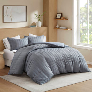 Logan - King Striped Duvet Set - Blue/Gray
