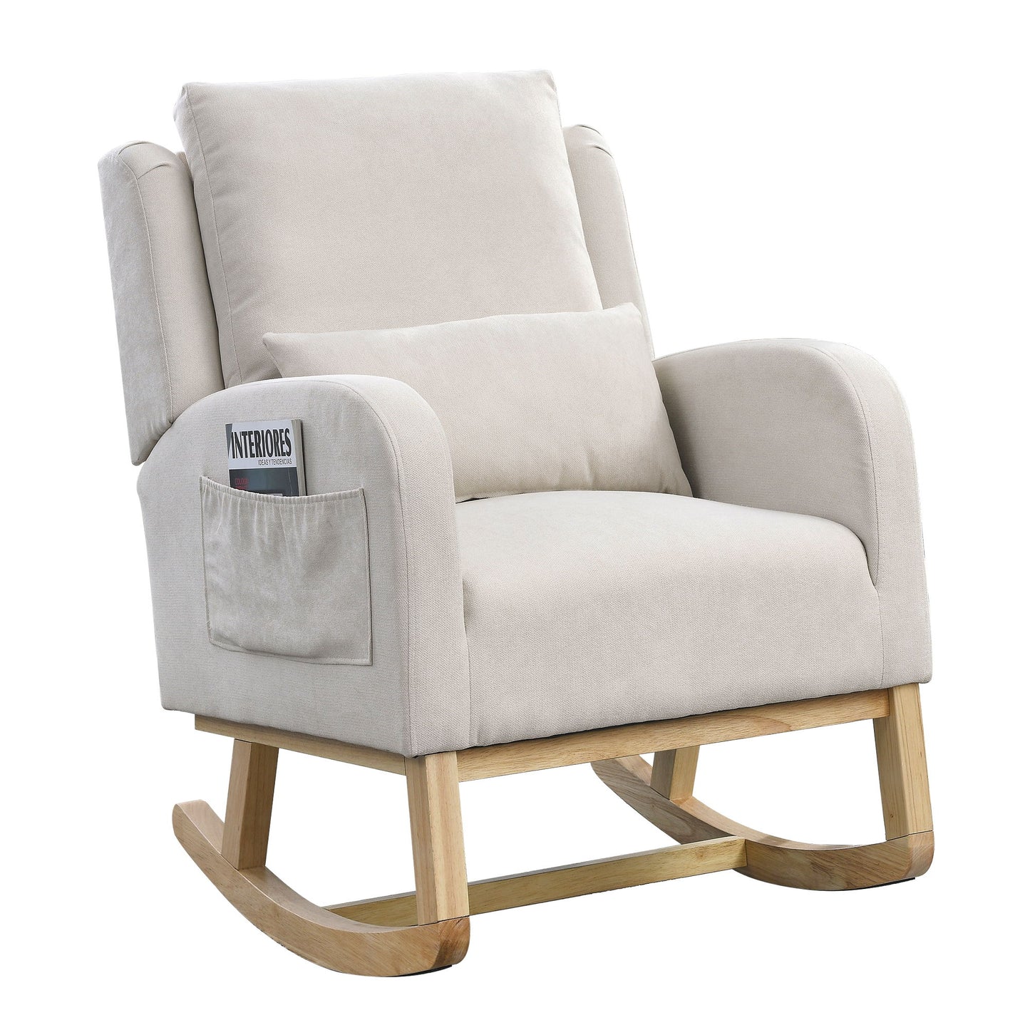 Gewnee - High Back Rocking Armchair Rocker With Side Pockets - Beige