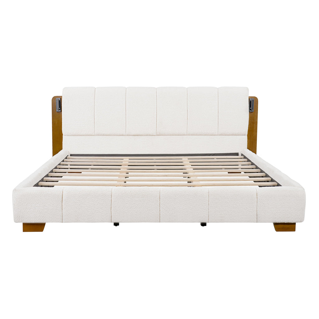 Modern Upholstered Platform Bed Frame With Built-In Reading Lights
