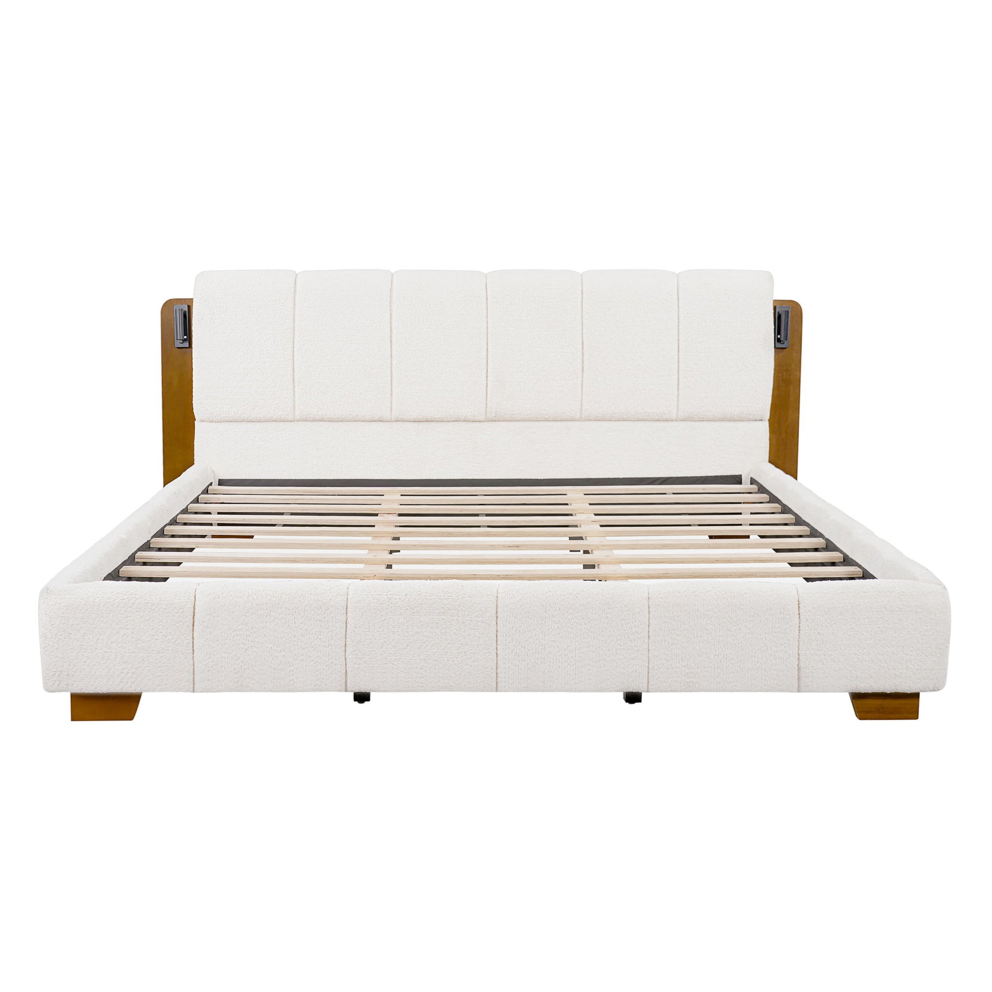 Modern Upholstered Platform Bed Frame With Built-In Reading Lights