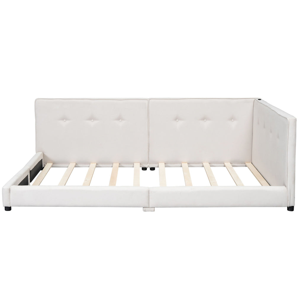Modern Upholstered Platform Bed With USB Ports And LED Belt
