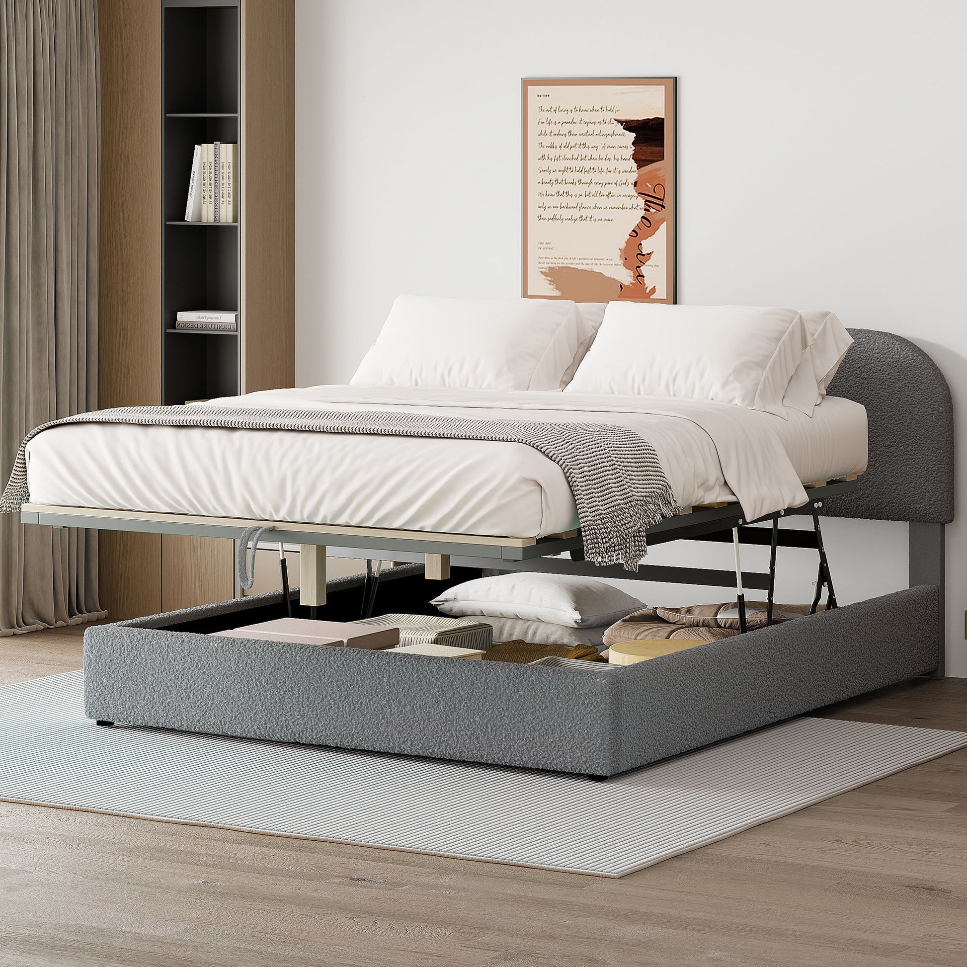 Upholstered Platform Bed With Hydraulic Storage System