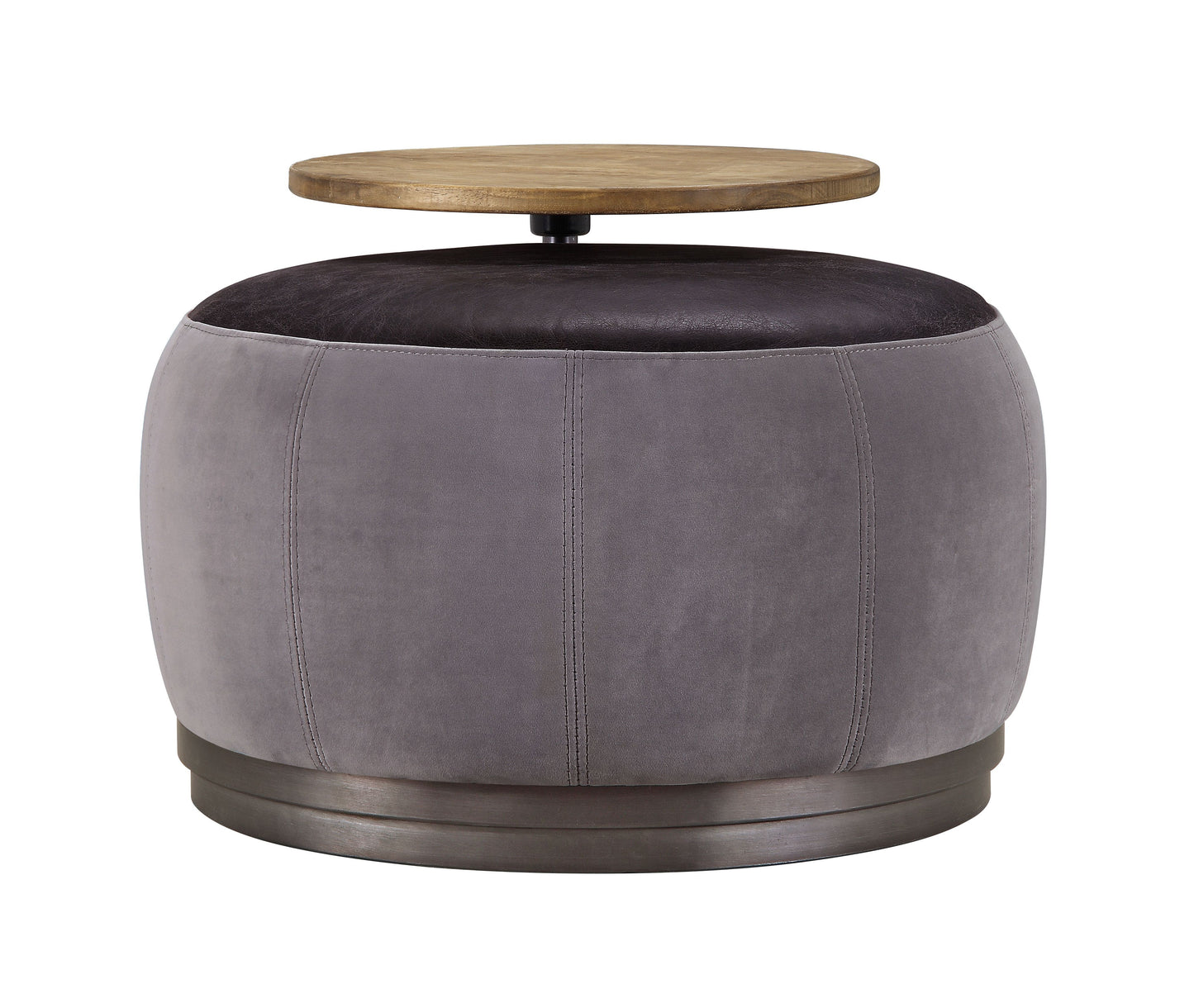 Decapree - Ottoman - Antique Slate Top Grain Leather & Gray Velvet