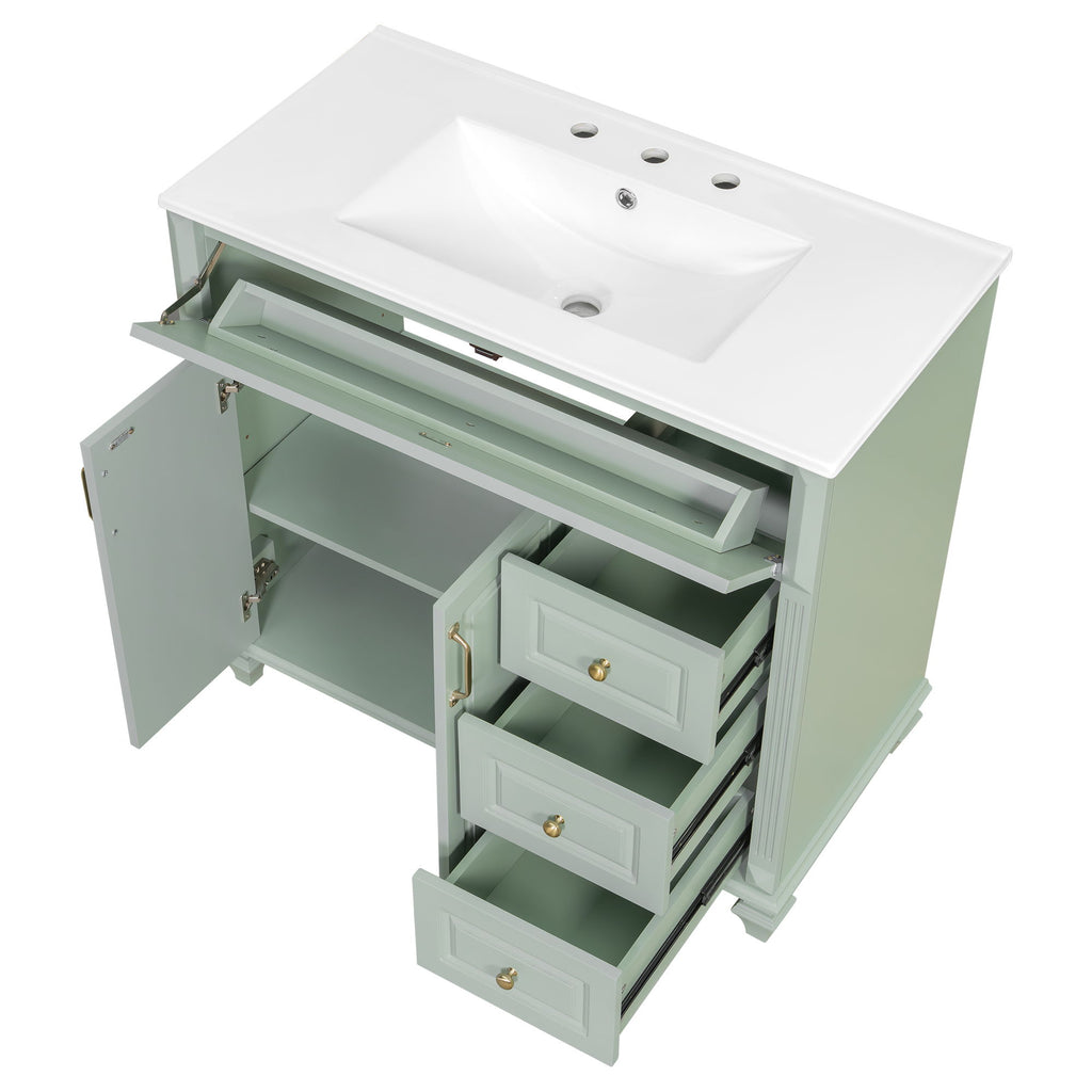 Modern Bathroom Vanity With Sink, 3 Drawers & 2 Doors