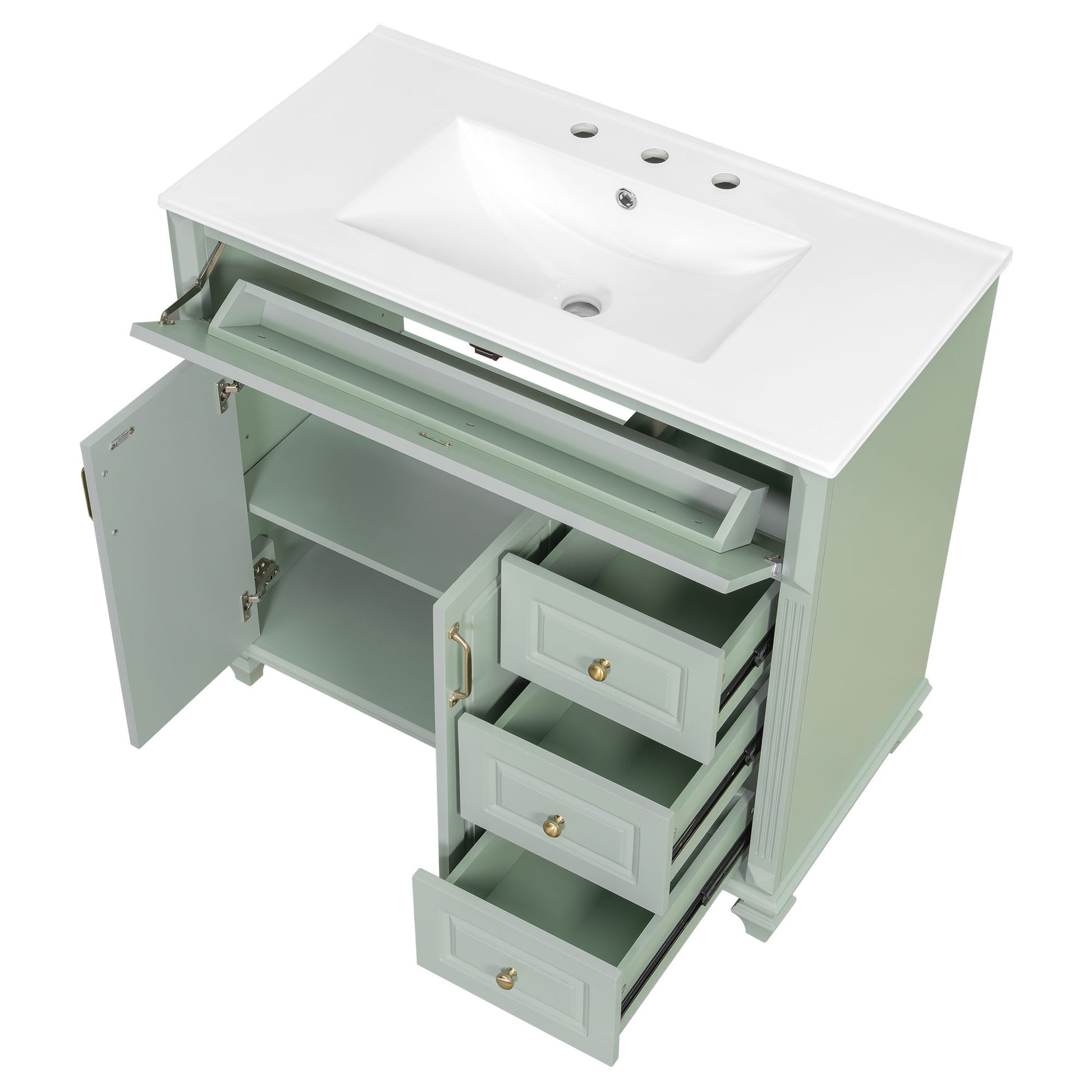 Modern Bathroom Vanity With Sink, 3 Drawers & 2 Doors