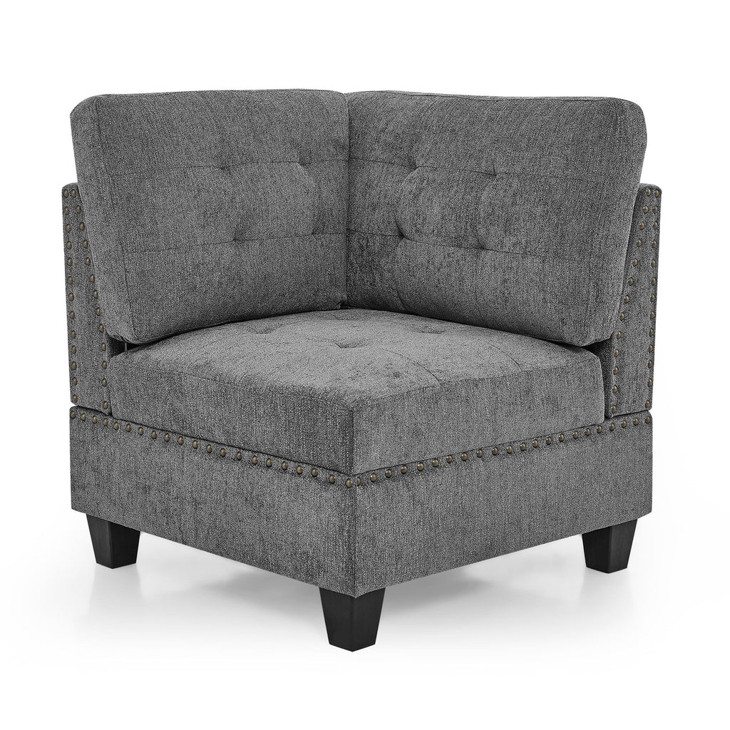 Modular Corner Sofa With Chenille Upholstery - Gray