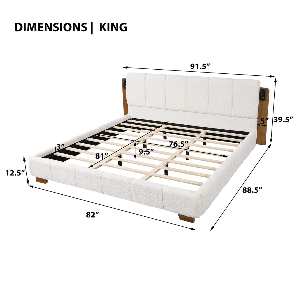 Modern Upholstered Platform Bed Frame With Built-In Reading Lights