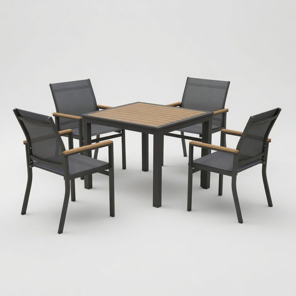 Gray Aluminum Patio Dining Set With Textilene Chairs, 5 Piece All Weather Outdoor Table And Chair Set For Patio, Porch, Garden