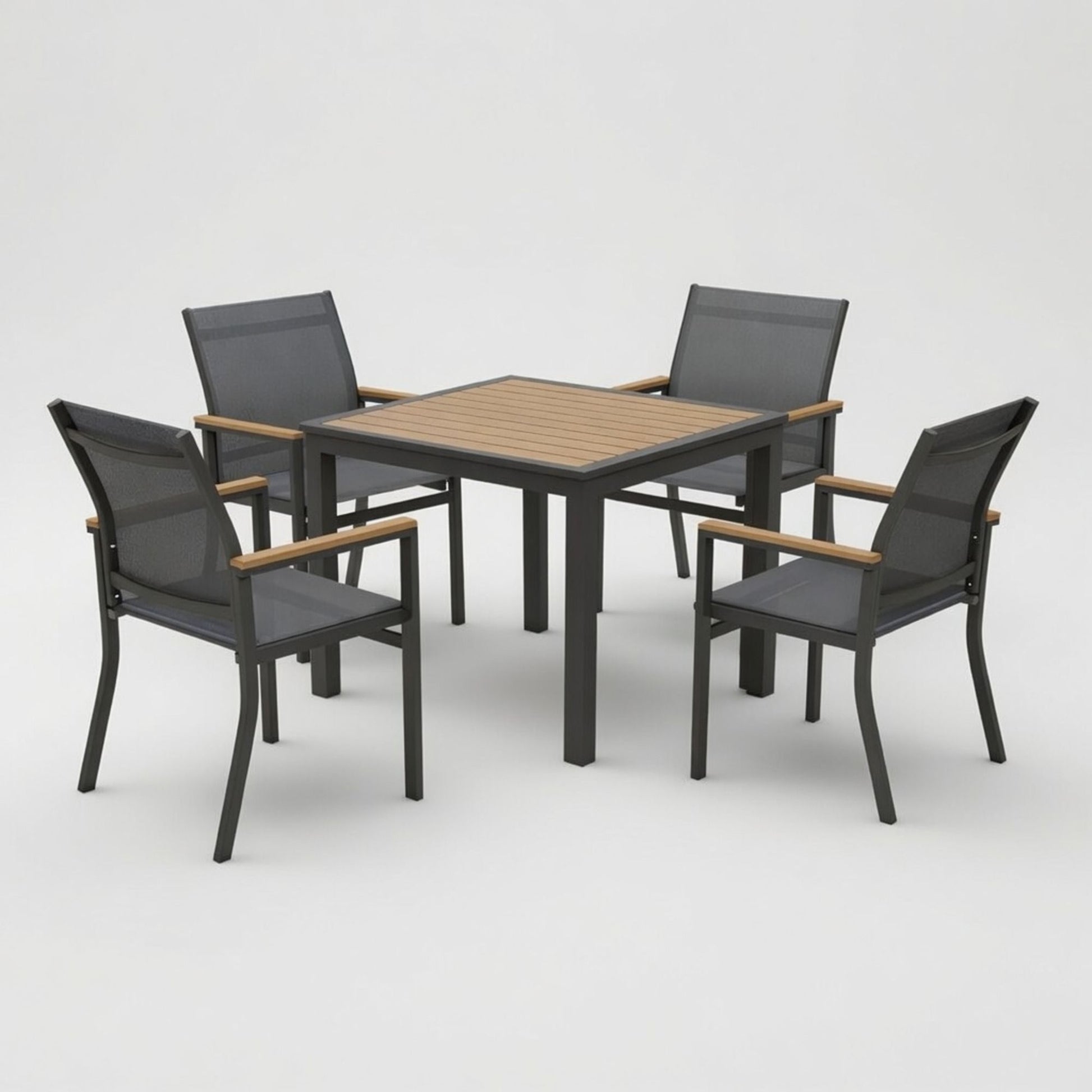 Gray Aluminum Patio Dining Set With Textilene Chairs, 5 Piece All Weather Outdoor Table And Chair Set For Patio, Porch, Garden