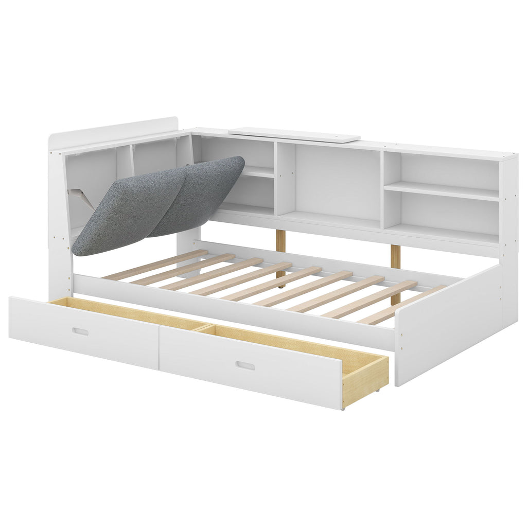 Platform Bed With Storage Headboard, Shelves And 2 Drawers