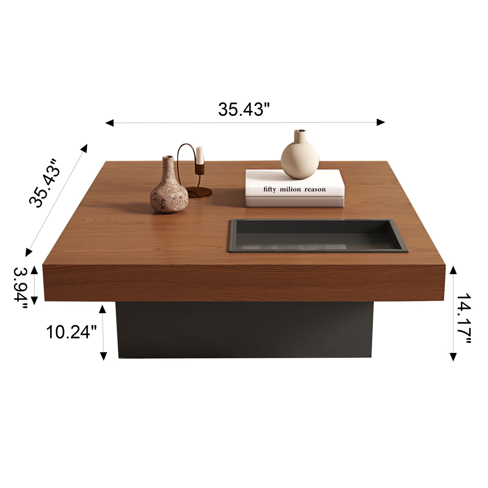 Square Floating Coffee Table For Living Room - Dark Walnut