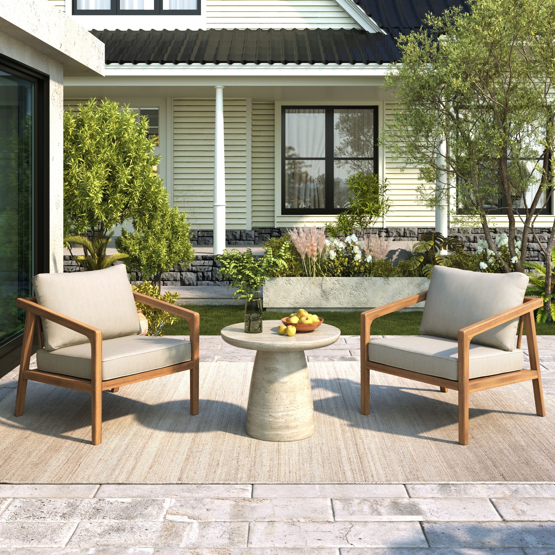 Westin - Outdoor Acacia Wood Club Chair (Set of 2) - Teak / Beige