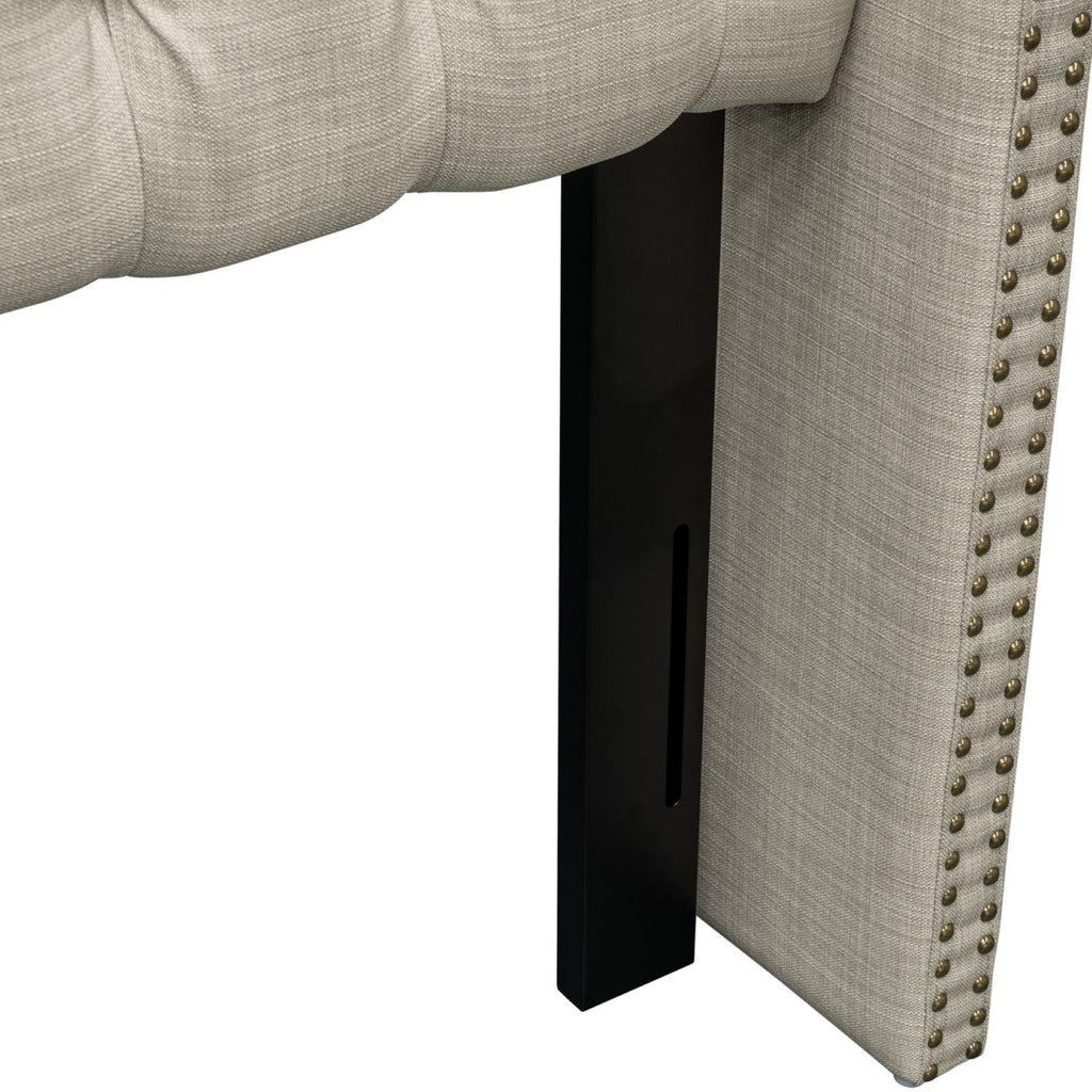 Amelia - Upholstered Wingback Headboard With Button Tufting & Nailhead Trim Woven - Beige