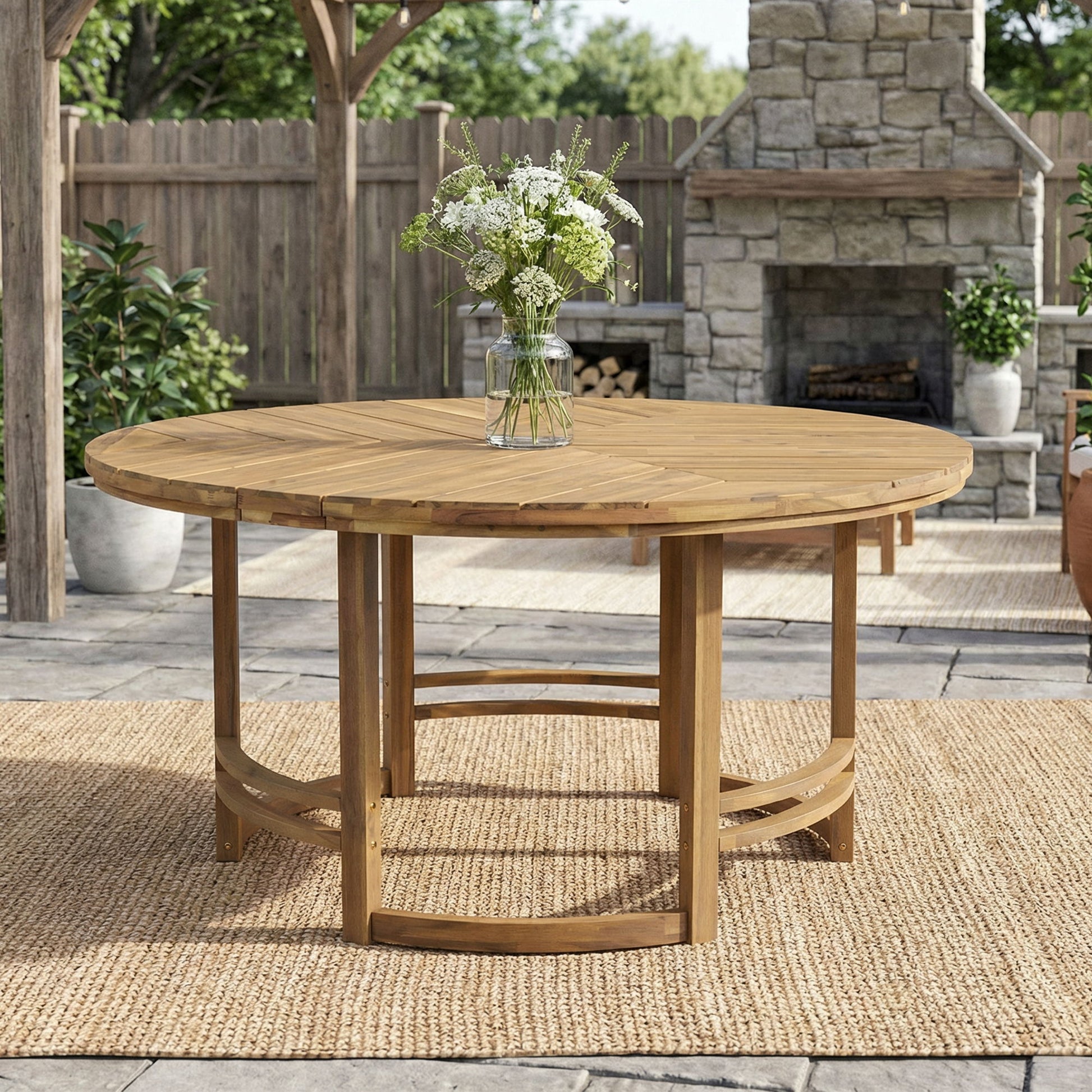 Outdoor Table With Umbrella Hole For Patio - Light Teak