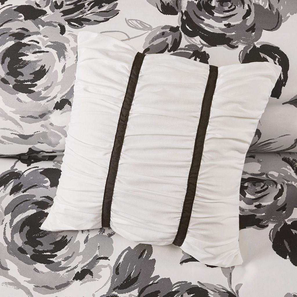 Dorsey - King Floral Print Comforter Set - Black / White