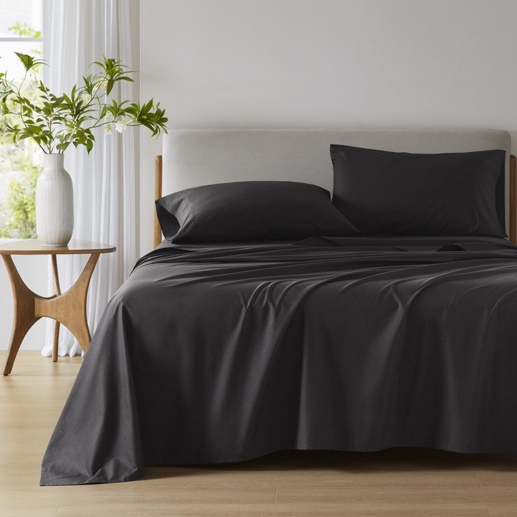 Cotton 144TC - California King Solid Sheet Set - Black