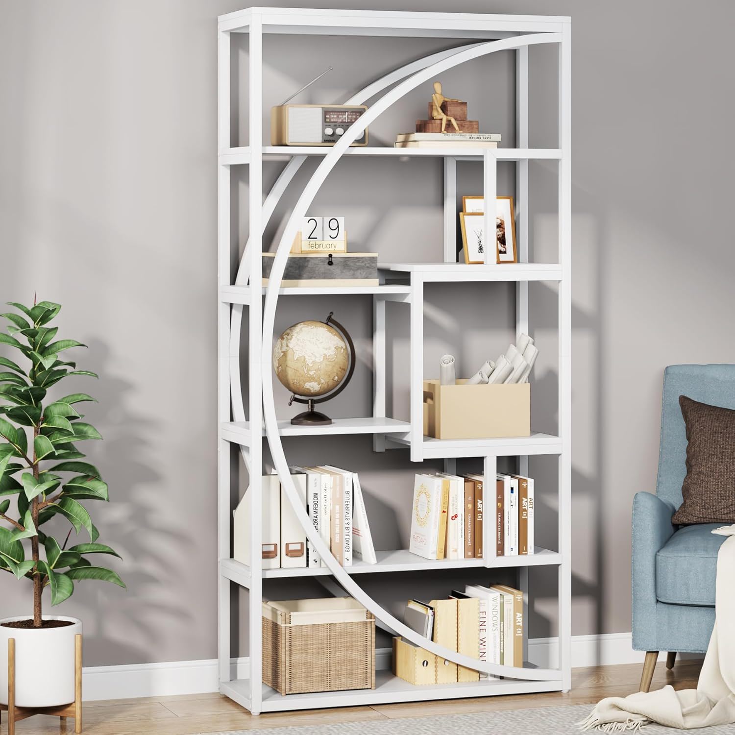 5 Tier Etagere Bookshelf With 8 Open Shelves Organizer For Living Room