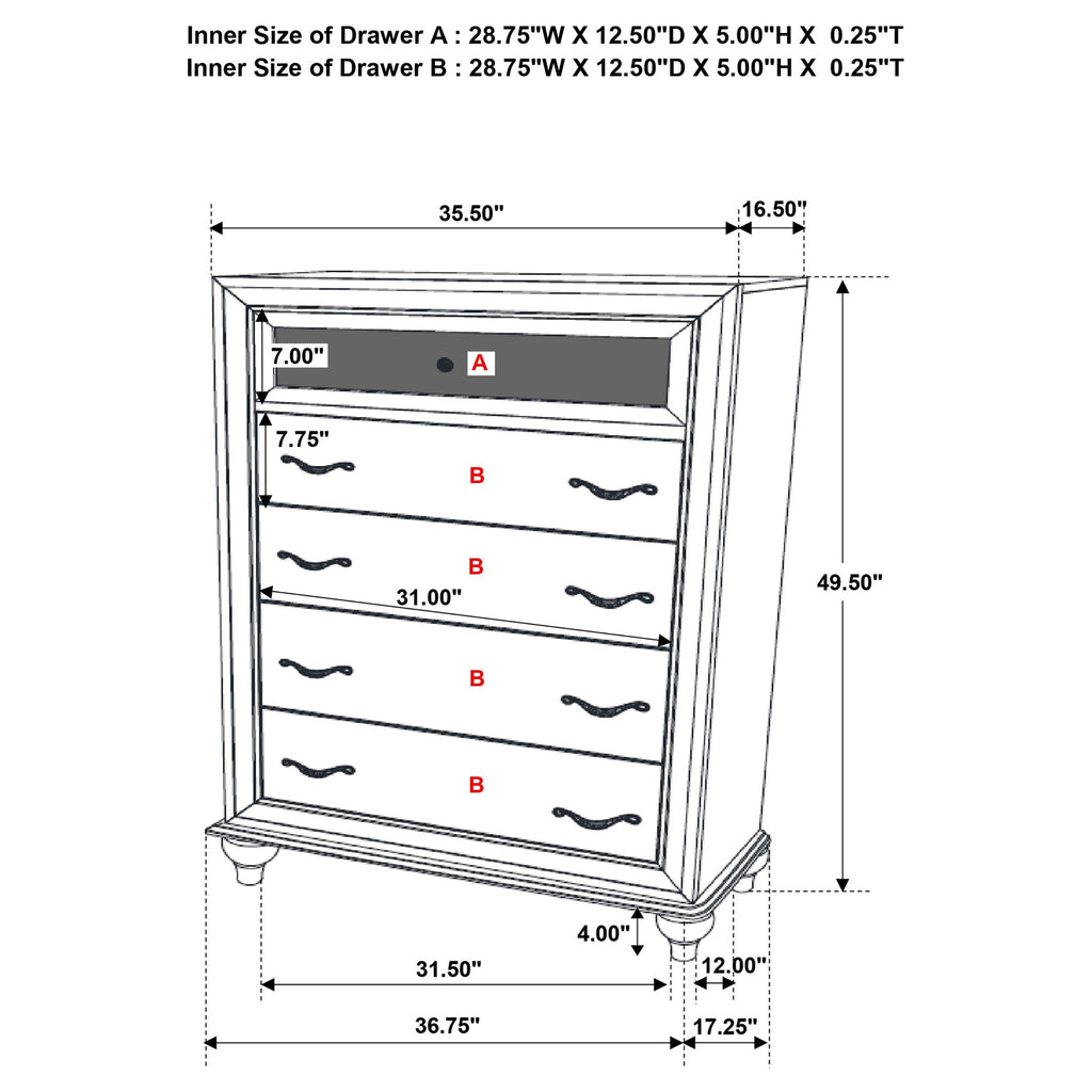 Randall - 5 Drawer Chest - White