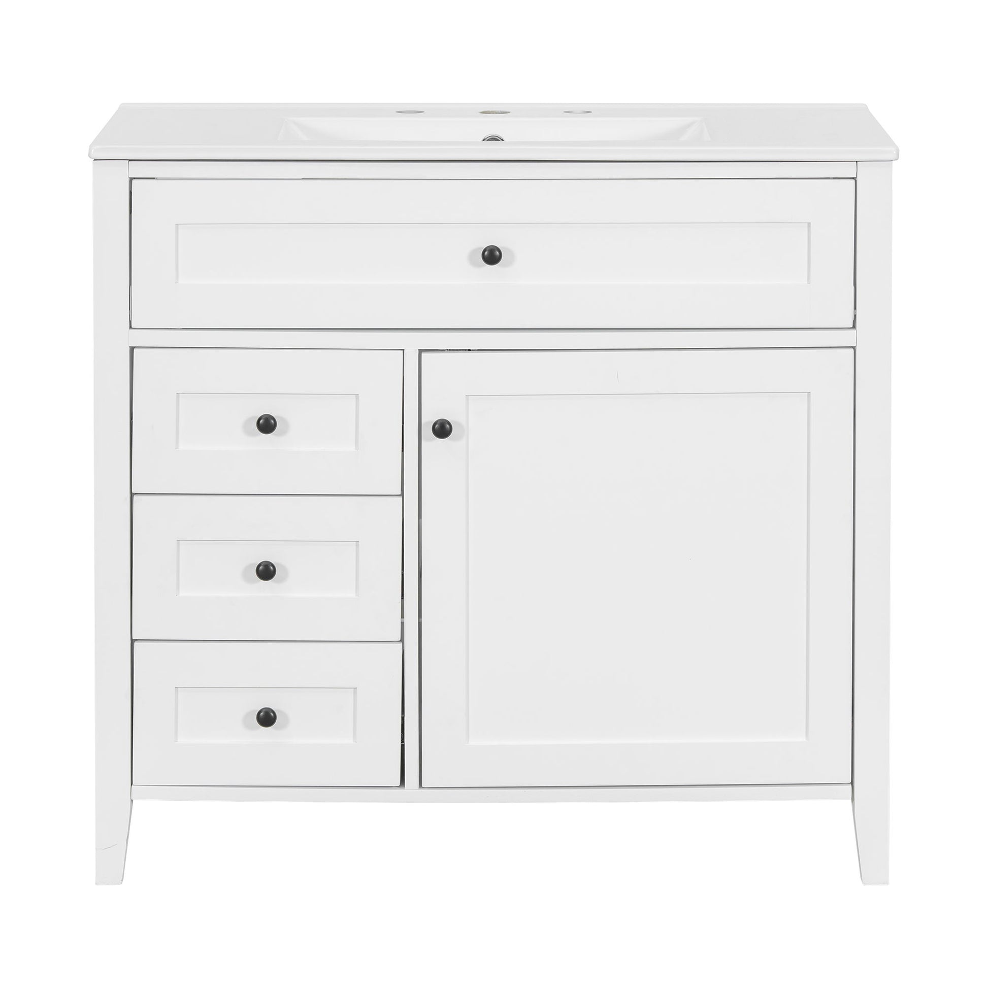 Bathroom Vanity With Sink, 3 Drawers & Cabinet With Adjustable Shelves