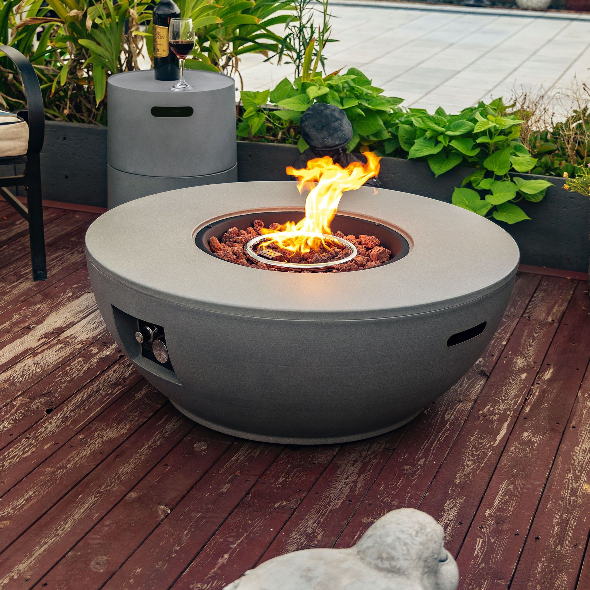 36" Propane Gas Fire Pit Table, 50000 Btu Round Steel Fire Pit With Tank Holder For Outside Patio Deck Garden Backyard - Gray