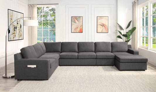 Waylon - 7-Seater U-Shape Sectional Sofa Chaise With Pocket - Gray