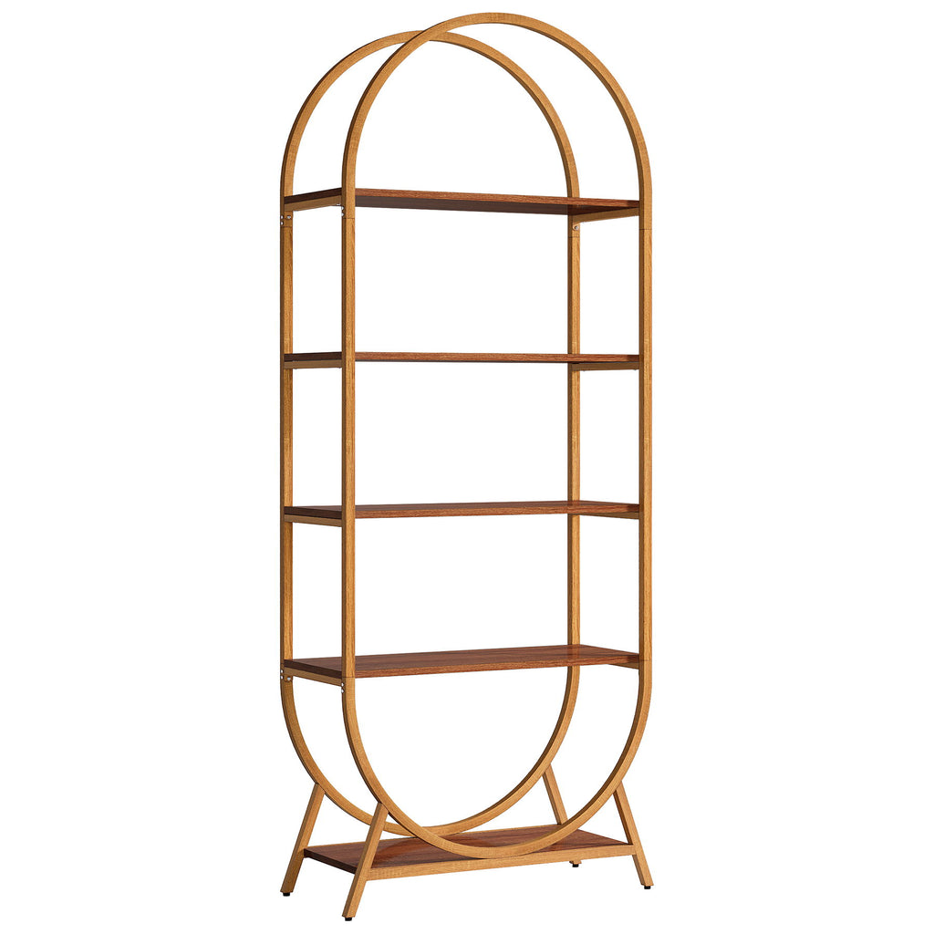 Arched 5 Tier Open Bookshelf For Office - Brown